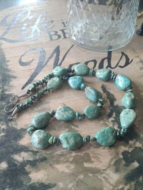 Vintage Southwestern Chunky Turquoise Nugget Necklace Sterling Silver Clasp 139g